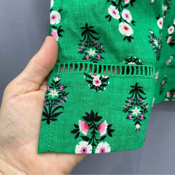 NWT Ann Taylor Linen Blend Green Floral Midi Dress Size 8P Garden Party - Picture 10 of 13